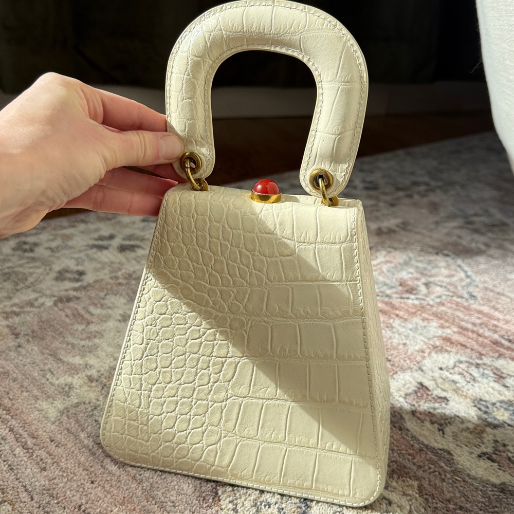 STAUD Cream Croc-Embossed Bag